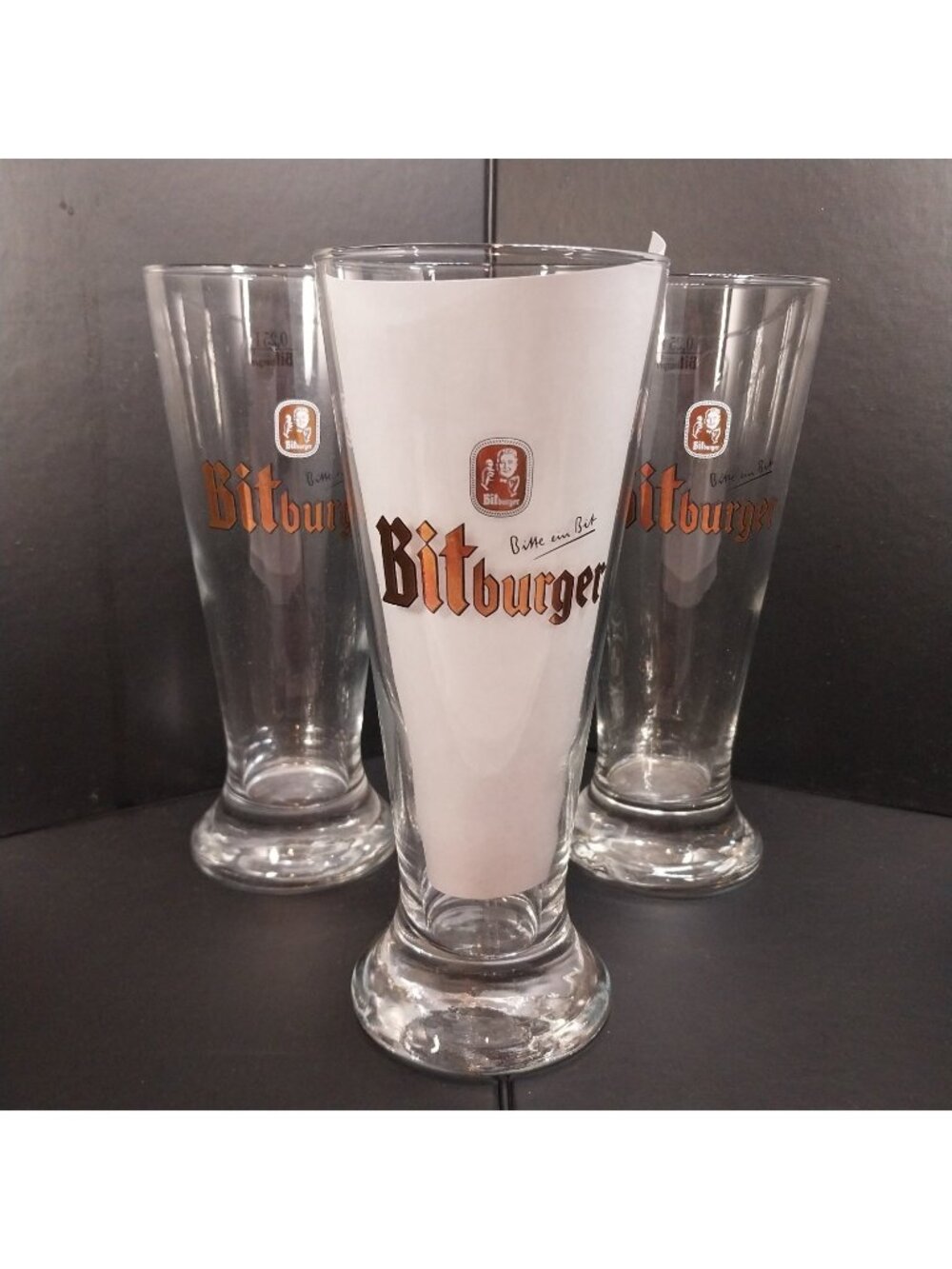 Lot of 3 Bitburger Beer 0.25L German Glasses 7" Tall